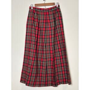 Austin Hill Vintage Wool Tartan Plaid Maxi Skirt Sz 8 Pleated Front Long A-Line